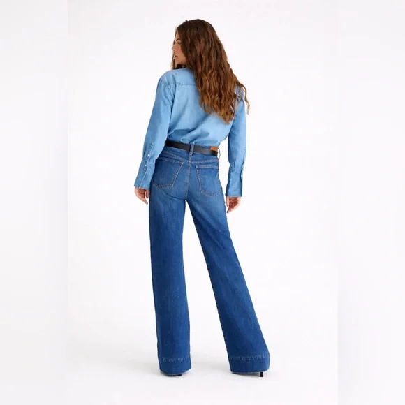 J.Crew Wide-Leg Denim Trousers – Medium Wash – Size 28 NWT - Picture 2 of 2